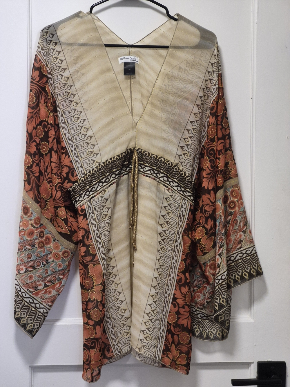 Boho Floral Kimono Jacket in Rust & Cream